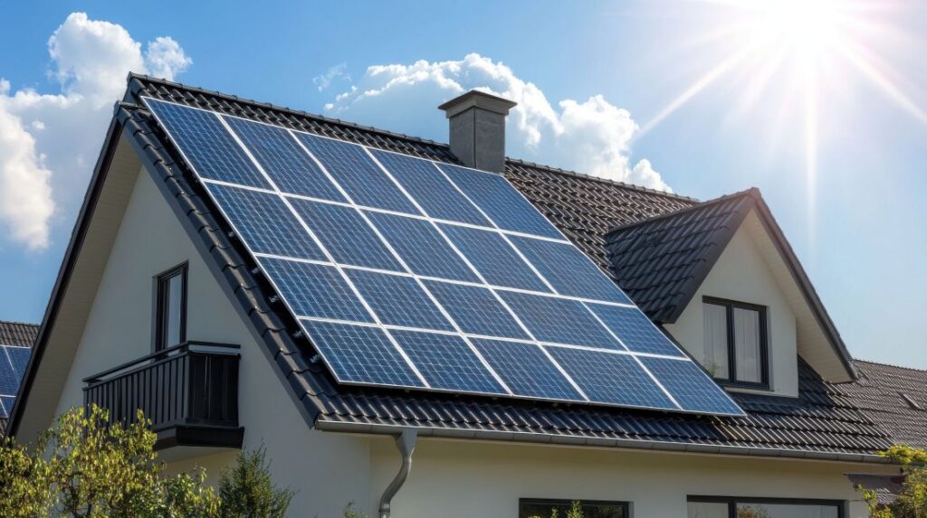 Photovoltaik Moers auf Einfamilienhaus bei Sonnenschein