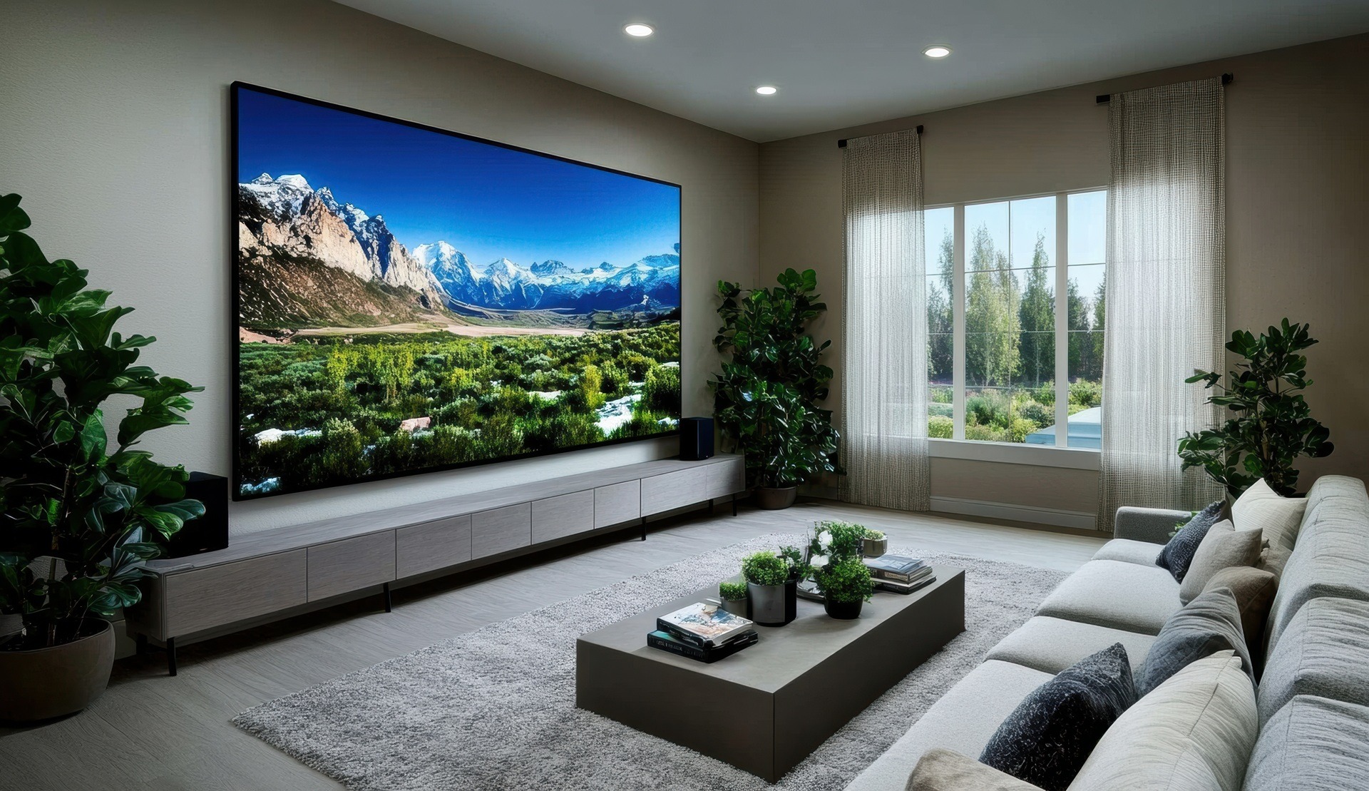 Modernes Wohnzimmer mit großem Fernseher | Akustikpaneel
