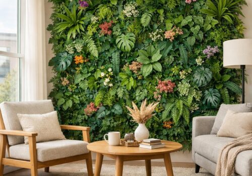 Künstliche Pflanzenwand im Wohnzimmer, Schlafzimmer oder Arbeitszimmer